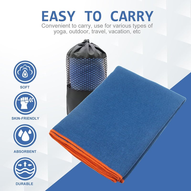 Eunzel Hot Yoga Towel - Microfiber Non Slip Yoga Mat Towel with Grip Dot Sweat Absorbent Towel for Hot Yoga, Pilates and Fitness 72" x 24", Steel Blue/Orange - Image 4